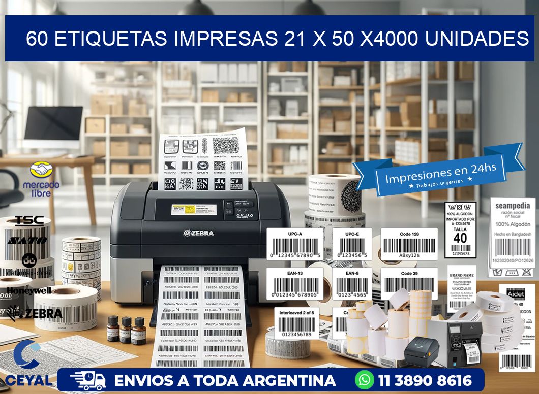 60 ETIQUETAS IMPRESAS 21 x 50 X4000 UNIDADES