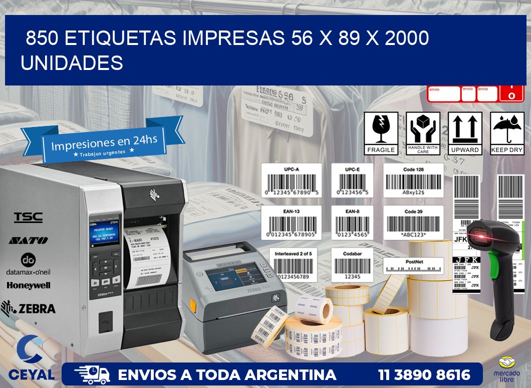 850 ETIQUETAS IMPRESAS 56 x 89 X 2000 UNIDADES