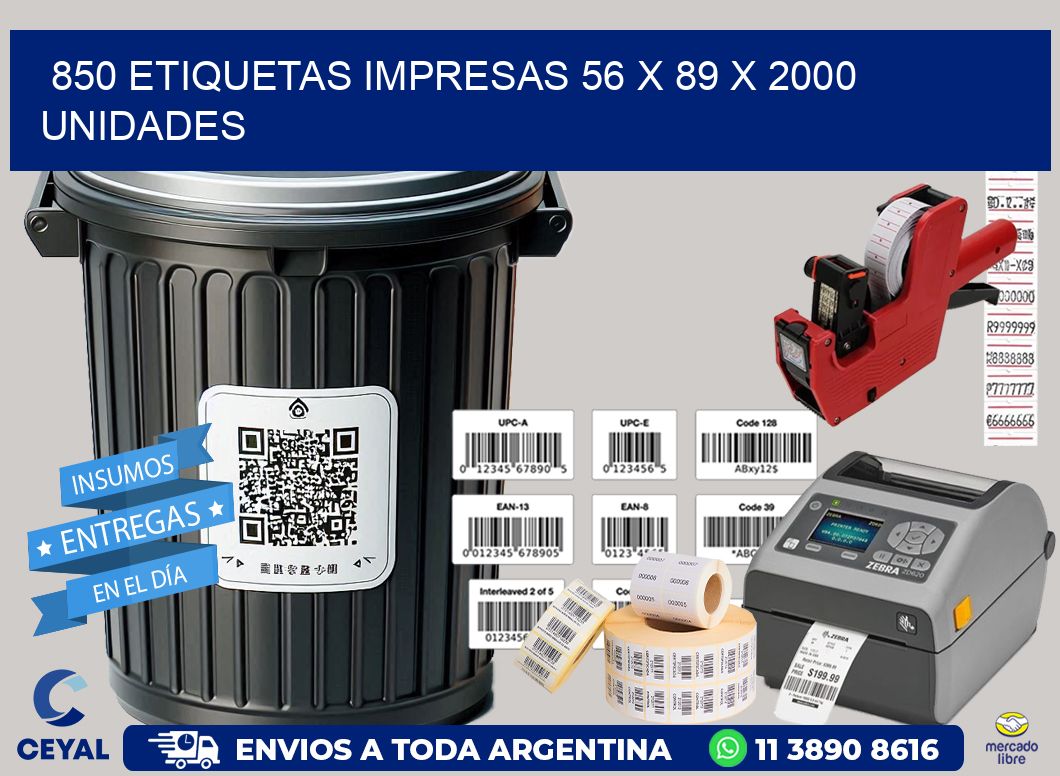 850 ETIQUETAS IMPRESAS 56 x 89 X 2000 UNIDADES