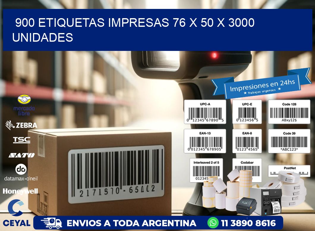 900 ETIQUETAS IMPRESAS 76 x 50 X 3000 UNIDADES