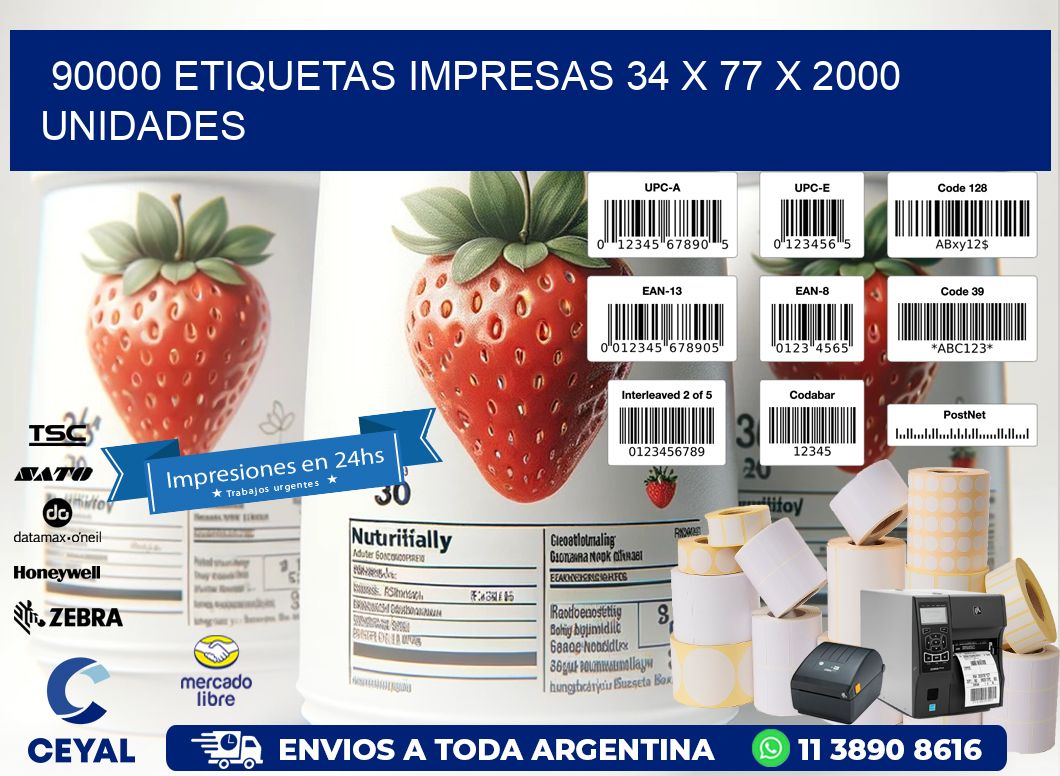 90000 ETIQUETAS IMPRESAS 34 x 77 X 2000 UNIDADES