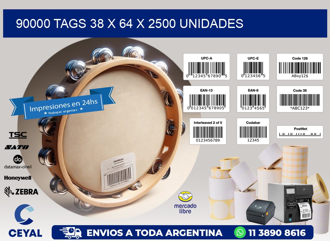 90000 TAGS 38 x 64 X 2500 UNIDADES