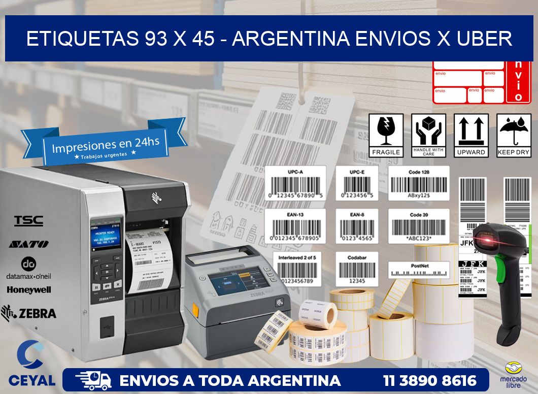 ETIQUETAS 93 x 45 - ARGENTINA ENVIOS X UBER