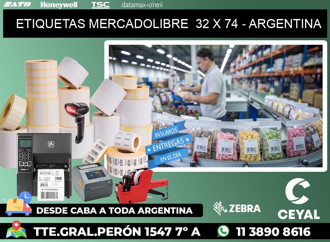 ETIQUETAS MERCADOLIBRE  32 x 74 - ARGENTINA