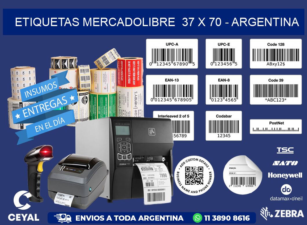 ETIQUETAS MERCADOLIBRE  37 x 70 - ARGENTINA