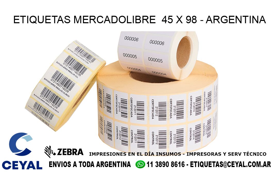 ETIQUETAS MERCADOLIBRE  45 x 98 - ARGENTINA