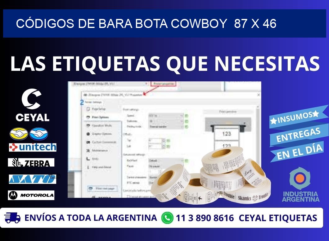 CÓDIGOS DE BARA BOTA COWBOY  87 x 46