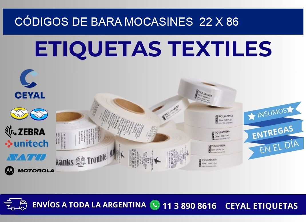 CÓDIGOS DE BARA MOCASINES  22 x 86