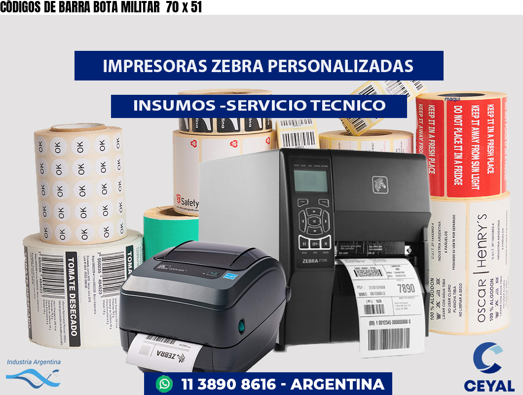 CÓDIGOS DE BARRA BOTA MILITAR  70 x 51