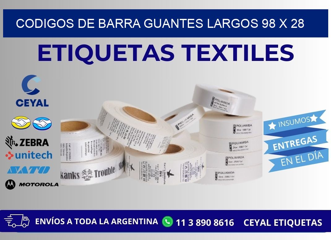CODIGOS DE BARRA GUANTES LARGOS 98 x 28