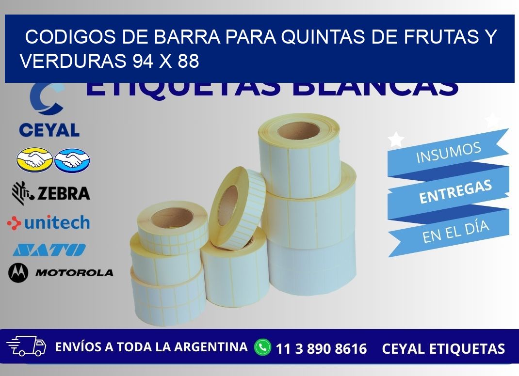 CODIGOS DE BARRA PARA QUINTAS DE FRUTAS Y VERDURAS 94 x 88