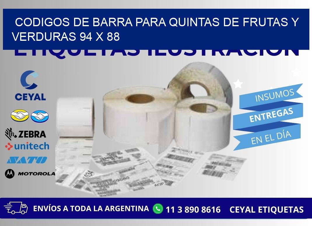 CODIGOS DE BARRA PARA QUINTAS DE FRUTAS Y VERDURAS 94 x 88