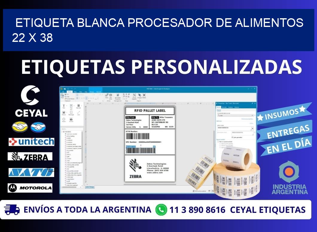 ETIQUETA BLANCA PROCESADOR DE ALIMENTOS 22 x 38