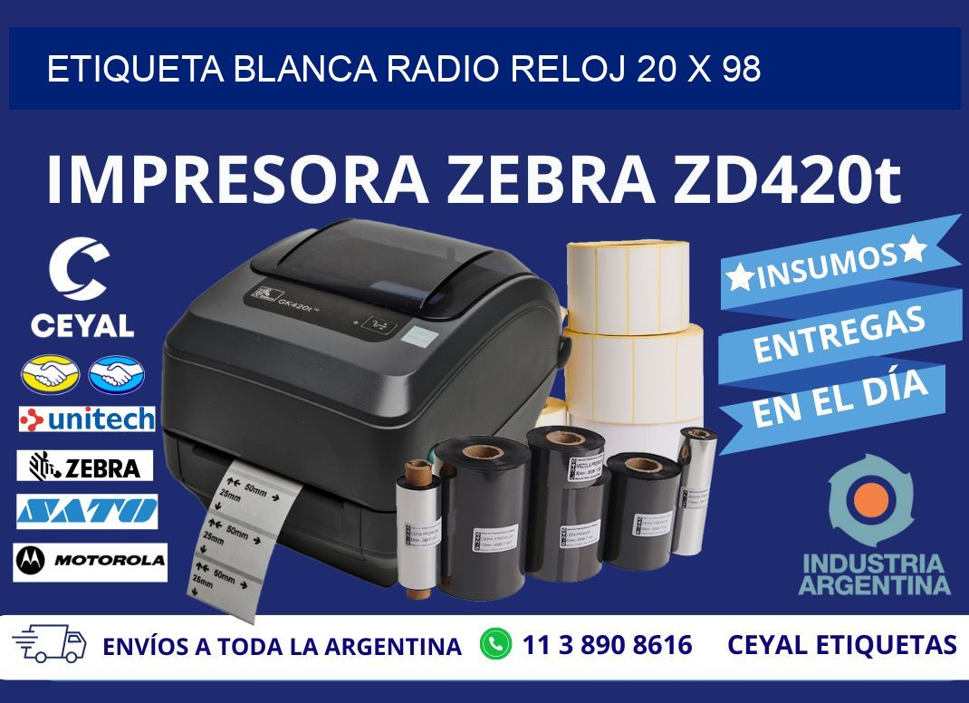 ETIQUETA BLANCA RADIO RELOJ 20 x 98