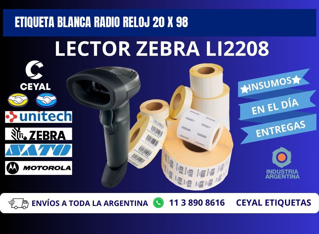 ETIQUETA BLANCA RADIO RELOJ 20 x 98