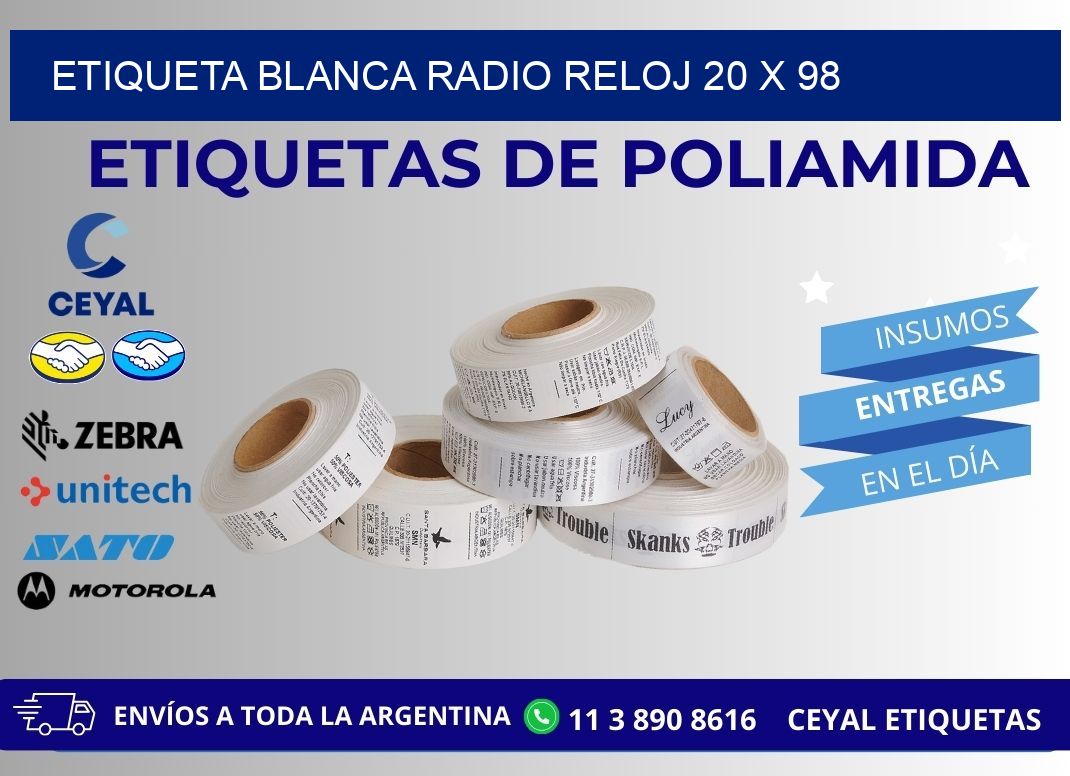 ETIQUETA BLANCA RADIO RELOJ 20 x 98