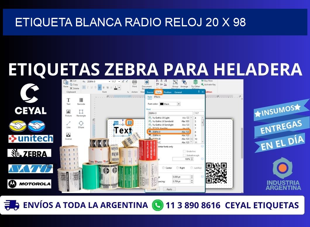 ETIQUETA BLANCA RADIO RELOJ 20 x 98