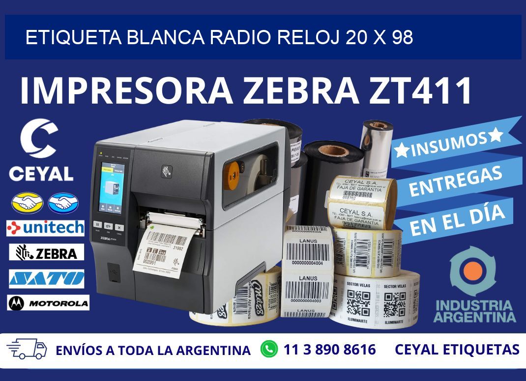 ETIQUETA BLANCA RADIO RELOJ 20 x 98