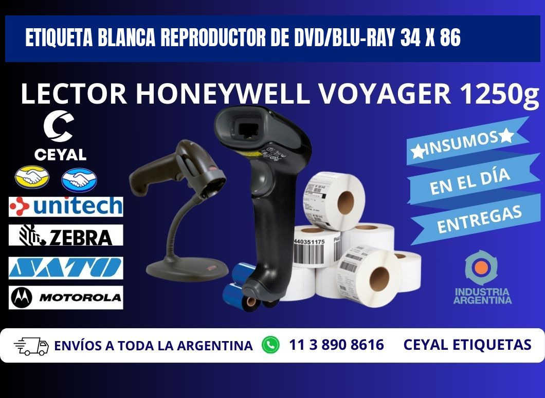 ETIQUETA BLANCA REPRODUCTOR DE DVD/BLU-RAY 34 x 86