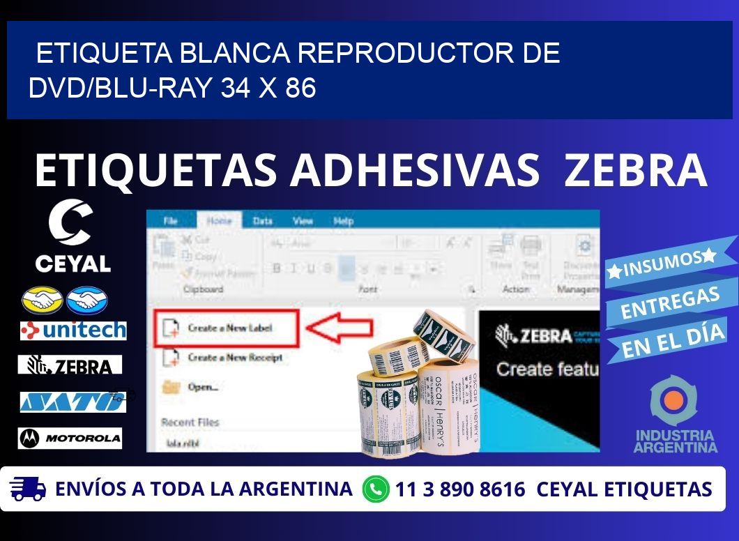 ETIQUETA BLANCA REPRODUCTOR DE DVD/BLU-RAY 34 x 86