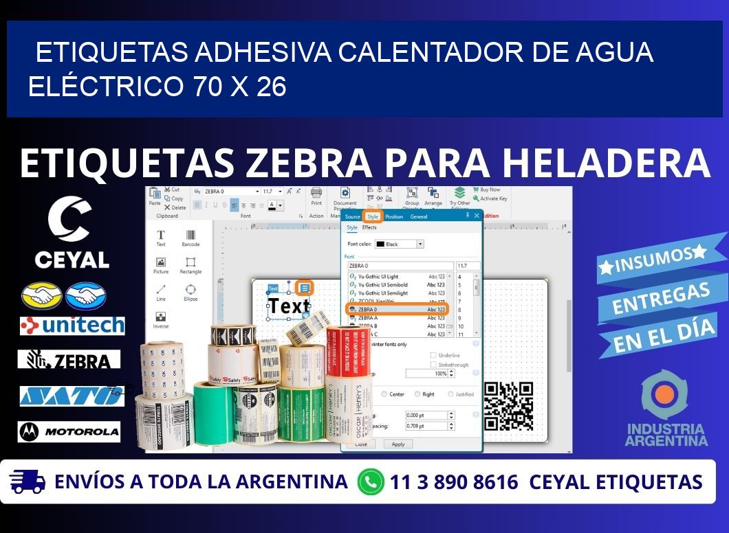 ETIQUETAS ADHESIVA CALENTADOR DE AGUA ELÉCTRICO 70 x 26