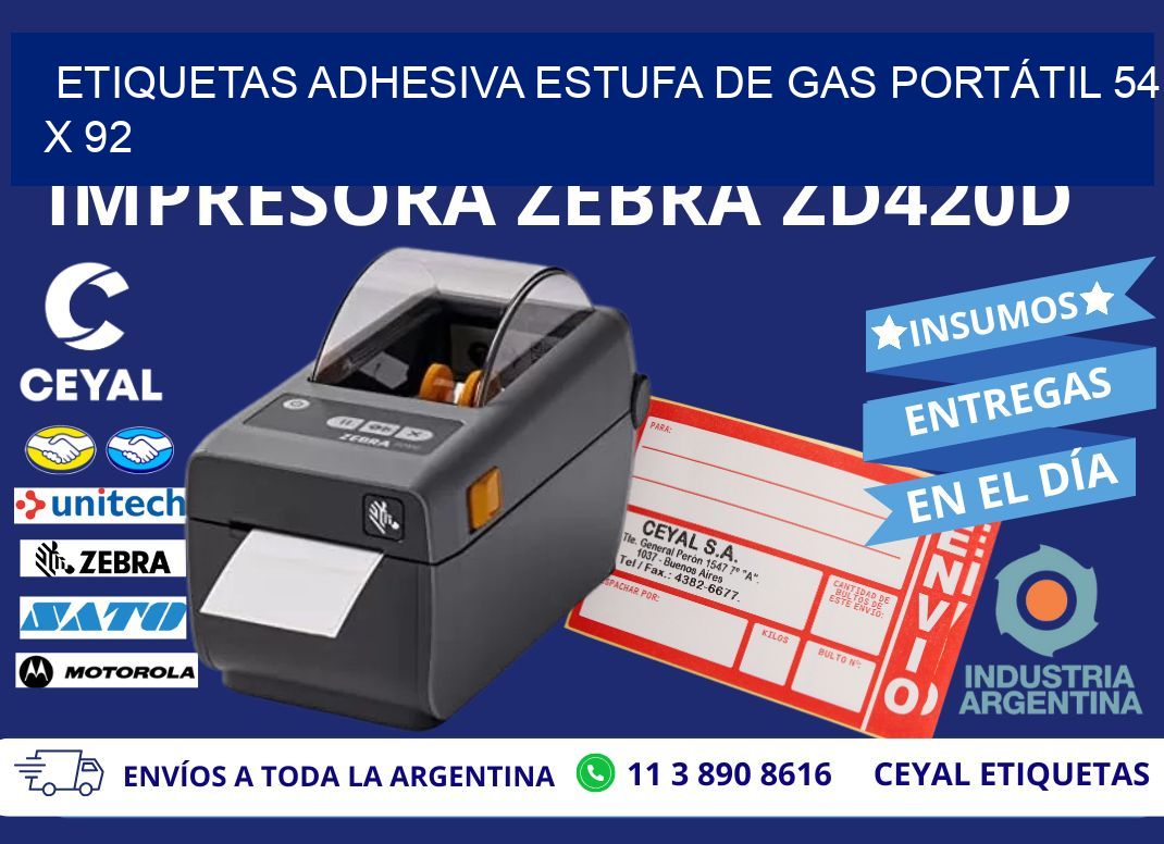 ETIQUETAS ADHESIVA ESTUFA DE GAS PORTÁTIL 54 x 92