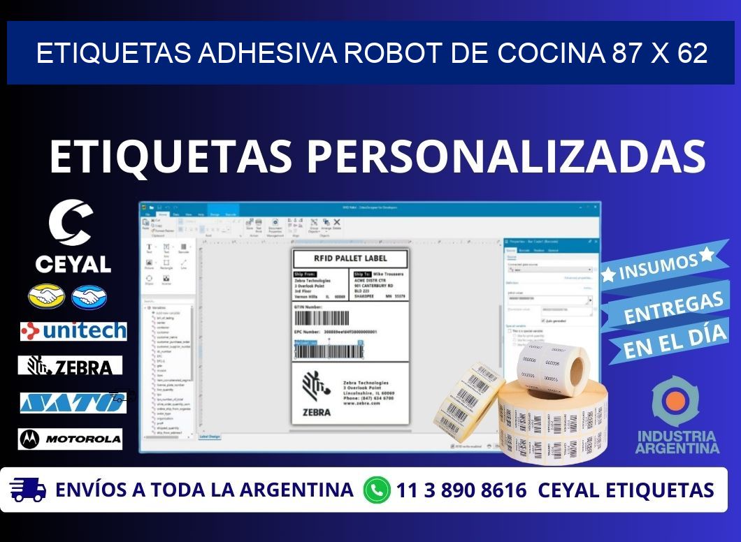 ETIQUETAS ADHESIVA ROBOT DE COCINA 87 x 62