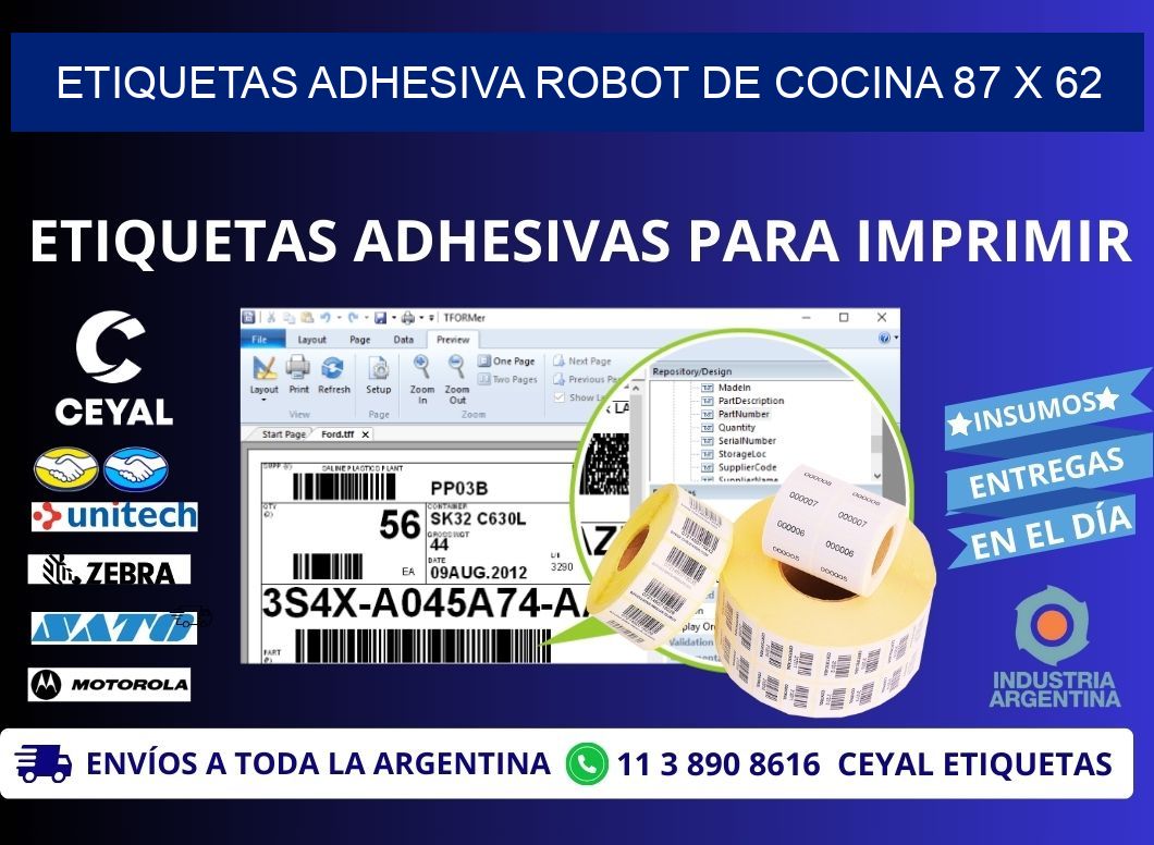 ETIQUETAS ADHESIVA ROBOT DE COCINA 87 x 62