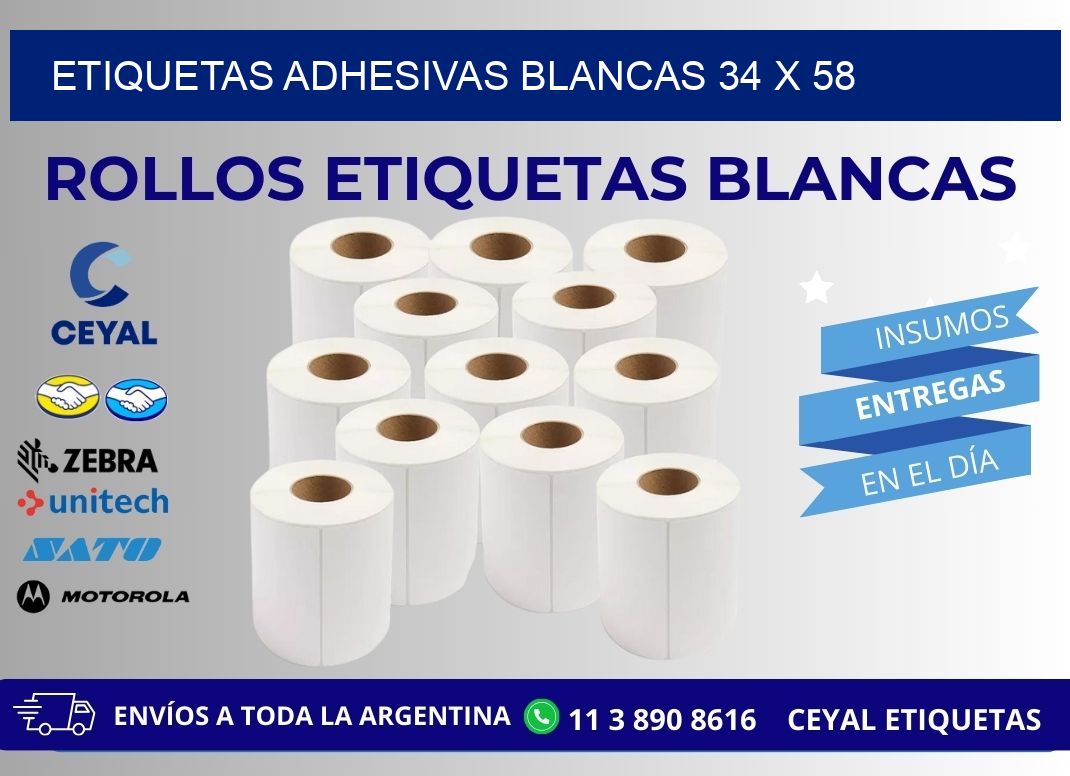 ETIQUETAS ADHESIVAS BLANCAS 34 x 58