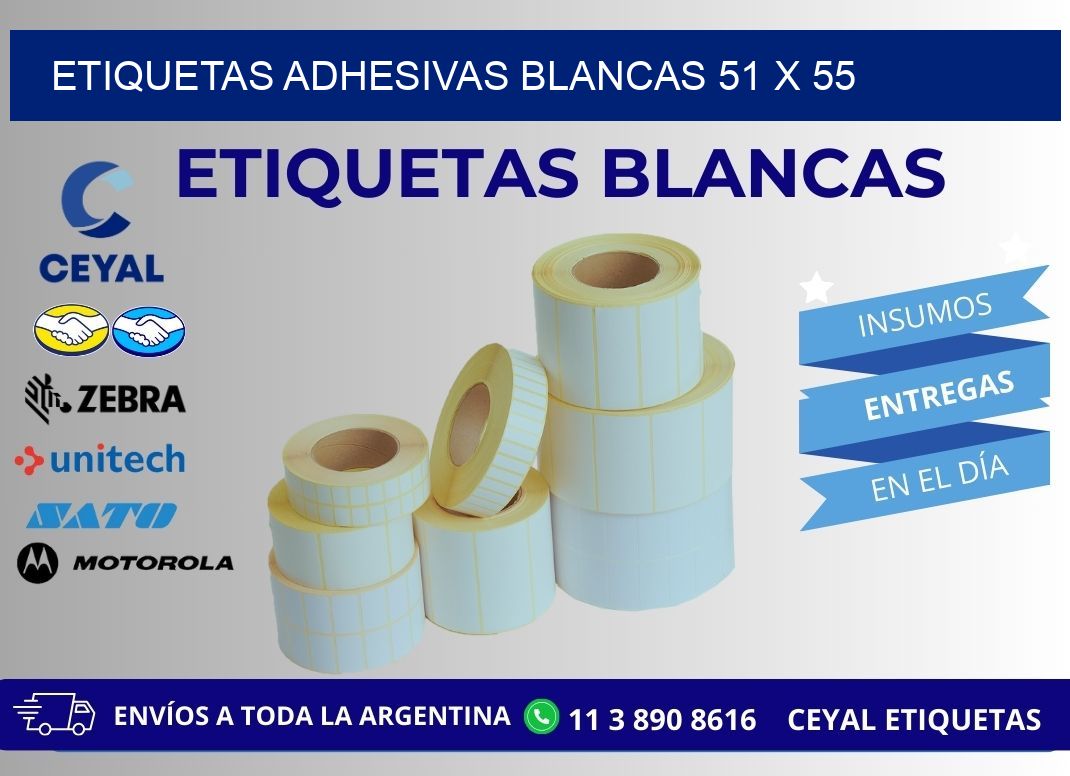 ETIQUETAS ADHESIVAS BLANCAS 51 x 55