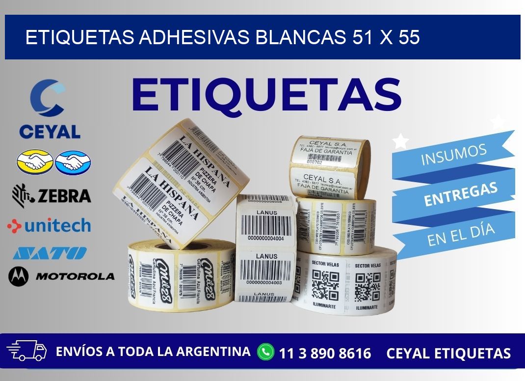 ETIQUETAS ADHESIVAS BLANCAS 51 x 55