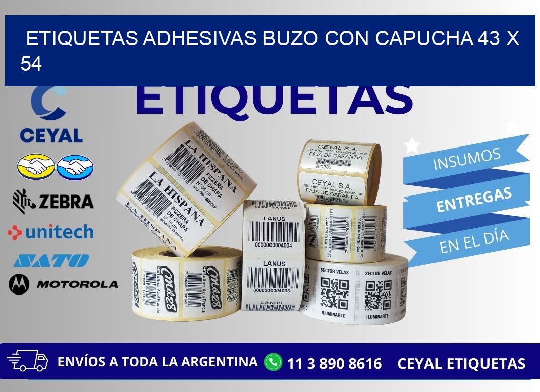 ETIQUETAS ADHESIVAS BUZO CON CAPUCHA 43 x 54