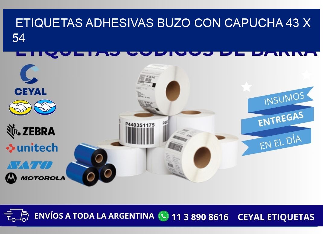 ETIQUETAS ADHESIVAS BUZO CON CAPUCHA 43 x 54