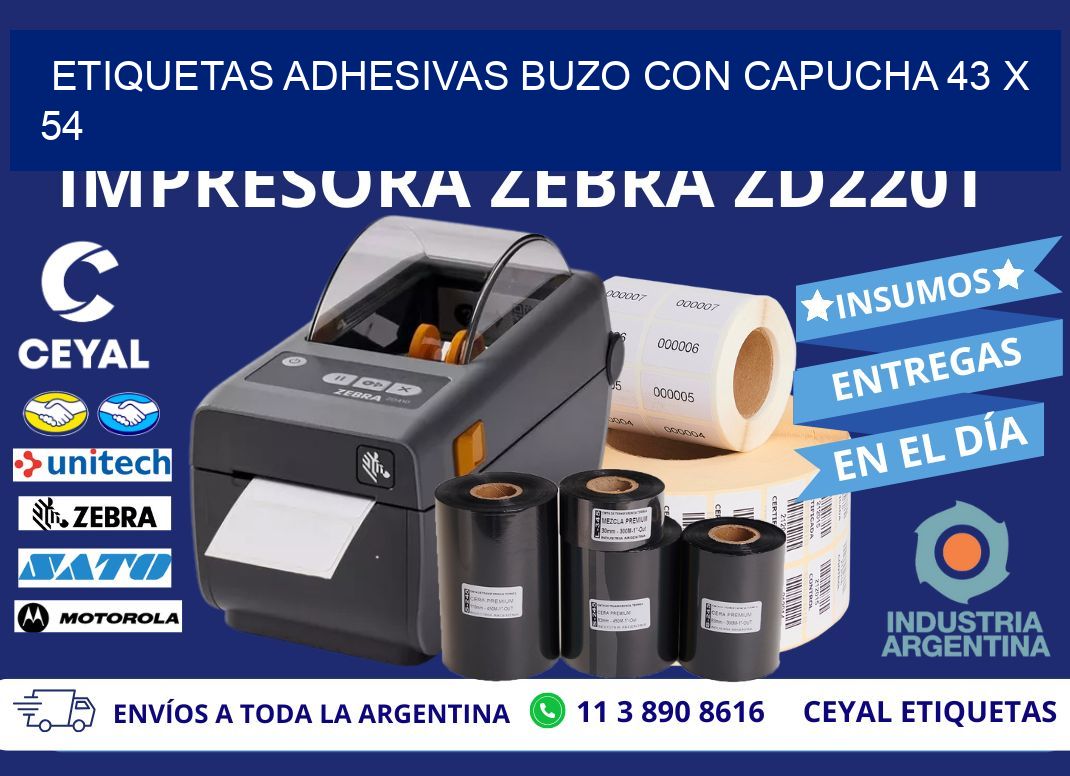 ETIQUETAS ADHESIVAS BUZO CON CAPUCHA 43 x 54