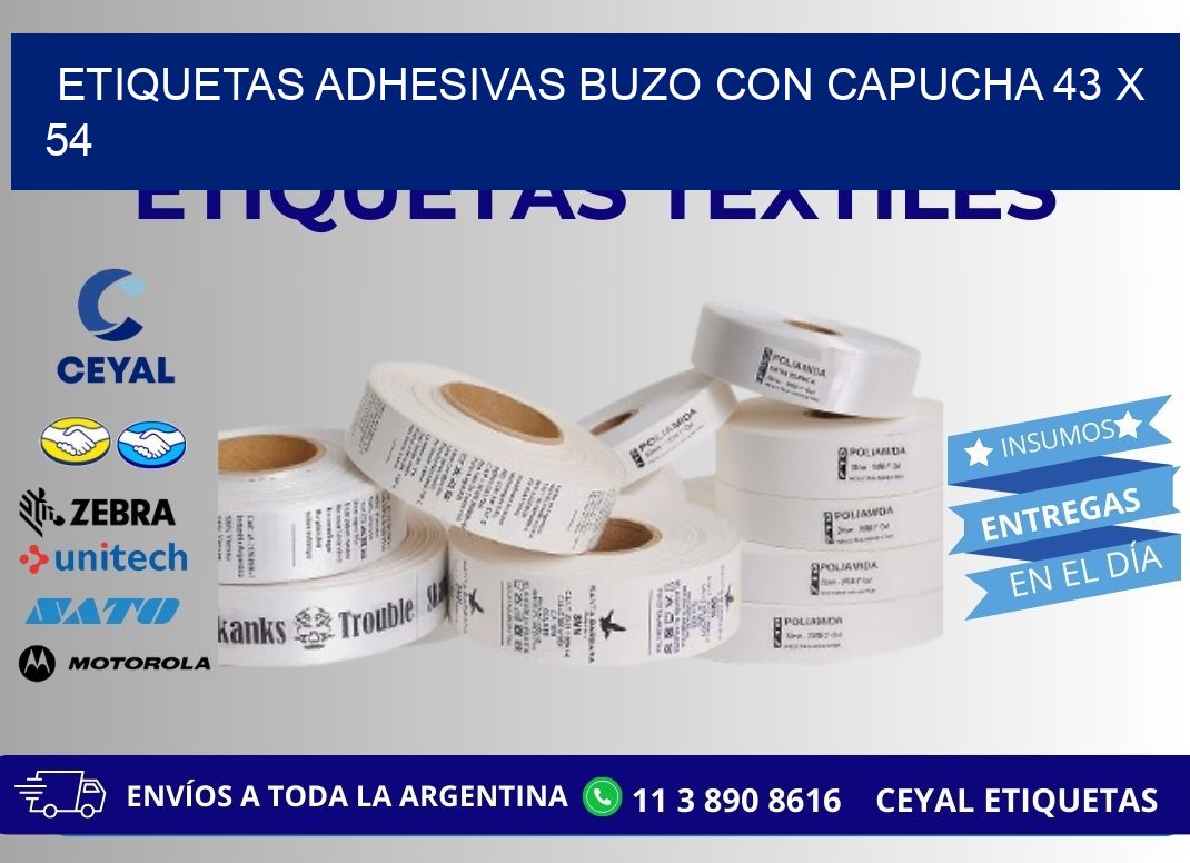 ETIQUETAS ADHESIVAS BUZO CON CAPUCHA 43 x 54