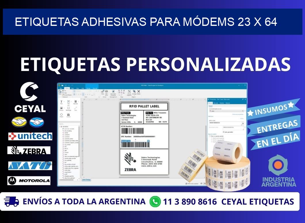 ETIQUETAS ADHESIVAS PARA MÓDEMS 23 x 64