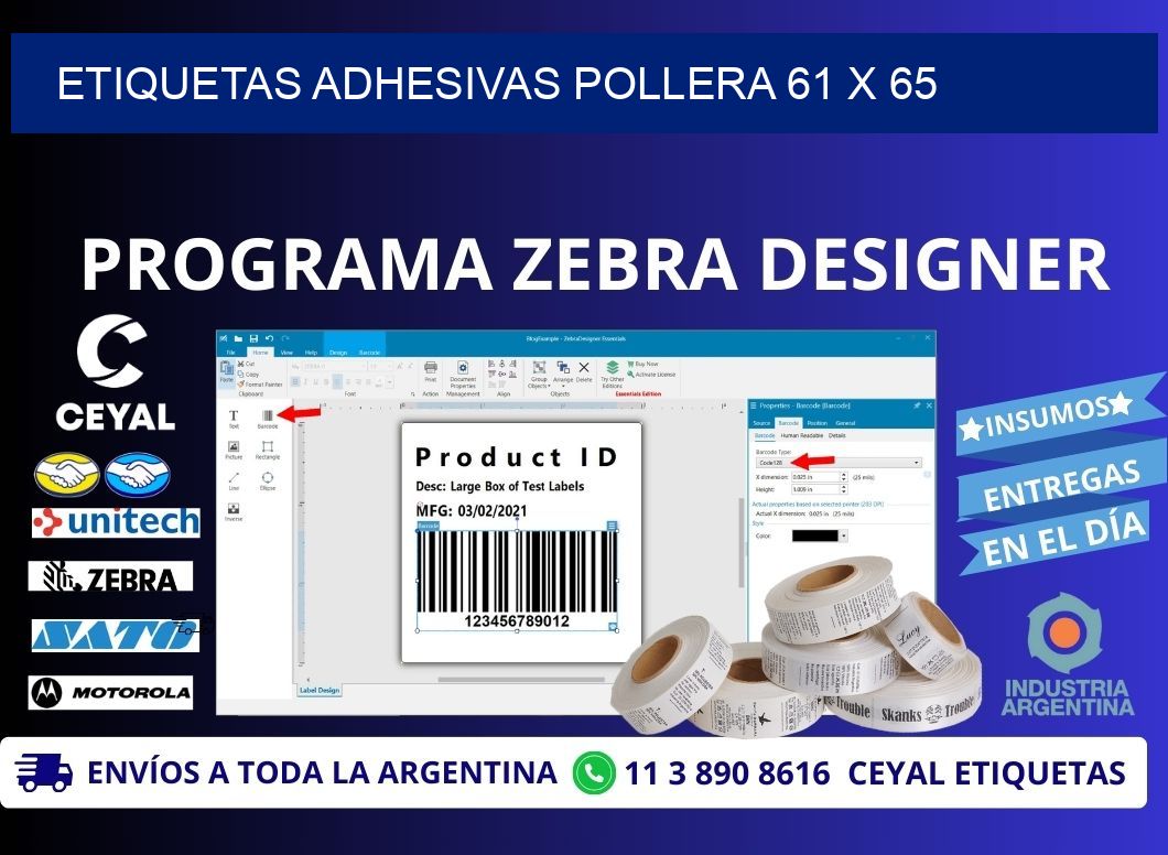 ETIQUETAS ADHESIVAS POLLERA 61 x 65