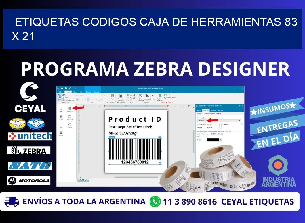 ETIQUETAS CODIGOS CAJA DE HERRAMIENTAS 83 x 21