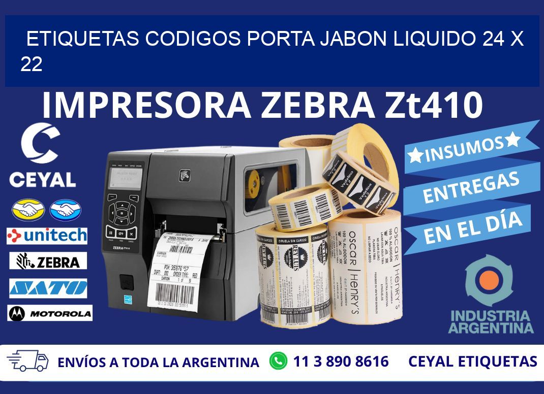 ETIQUETAS CODIGOS PORTA JABON LIQUIDO 24 x 22