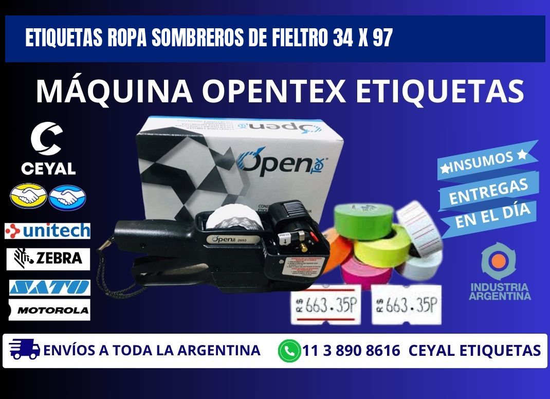 ETIQUETAS ROPA SOMBREROS DE FIELTRO 34 x 97