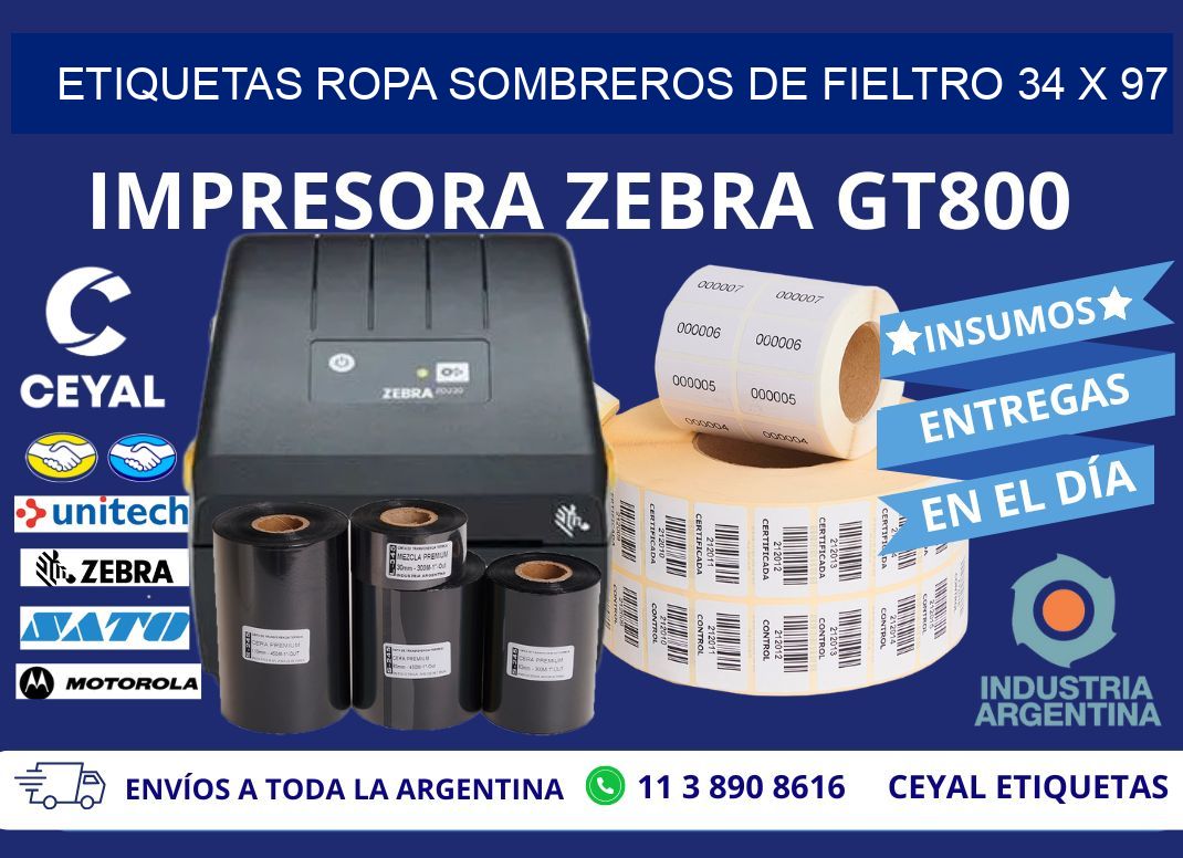 ETIQUETAS ROPA SOMBREROS DE FIELTRO 34 x 97