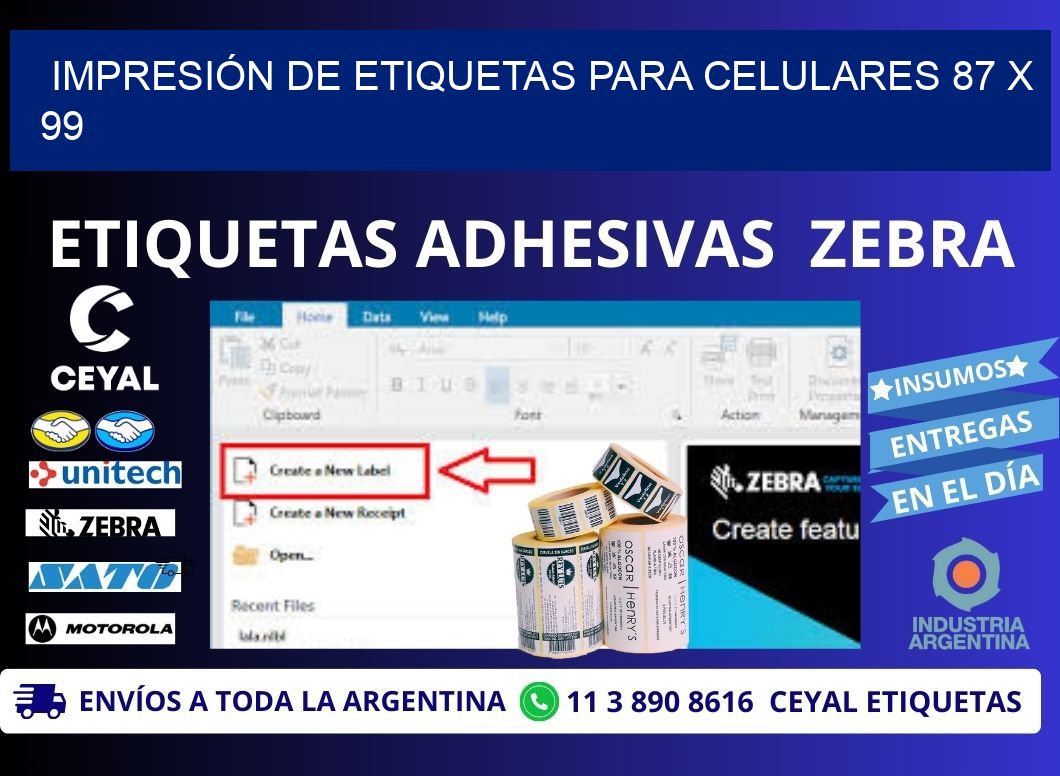 IMPRESIÓN DE ETIQUETAS PARA CELULARES 87 x 99