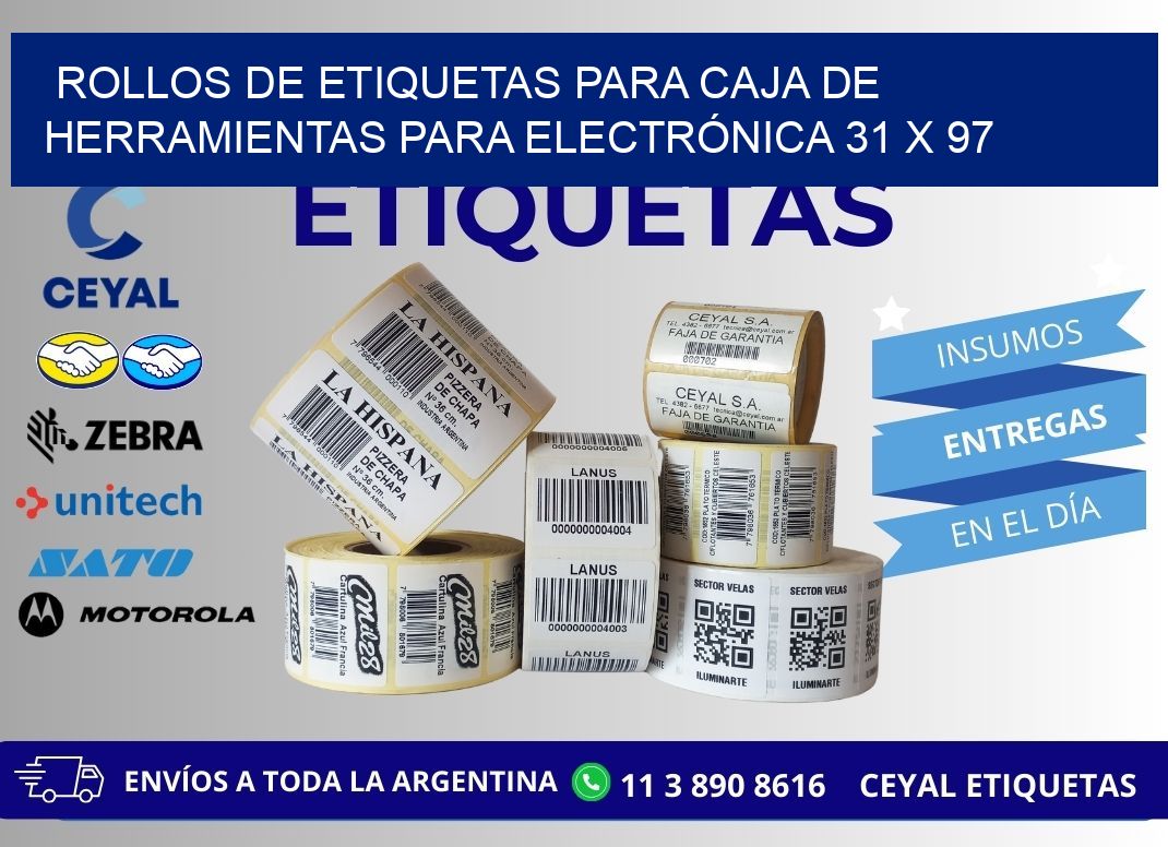 ROLLOS DE ETIQUETAS PARA CAJA DE HERRAMIENTAS PARA ELECTRÓNICA 31 x 97