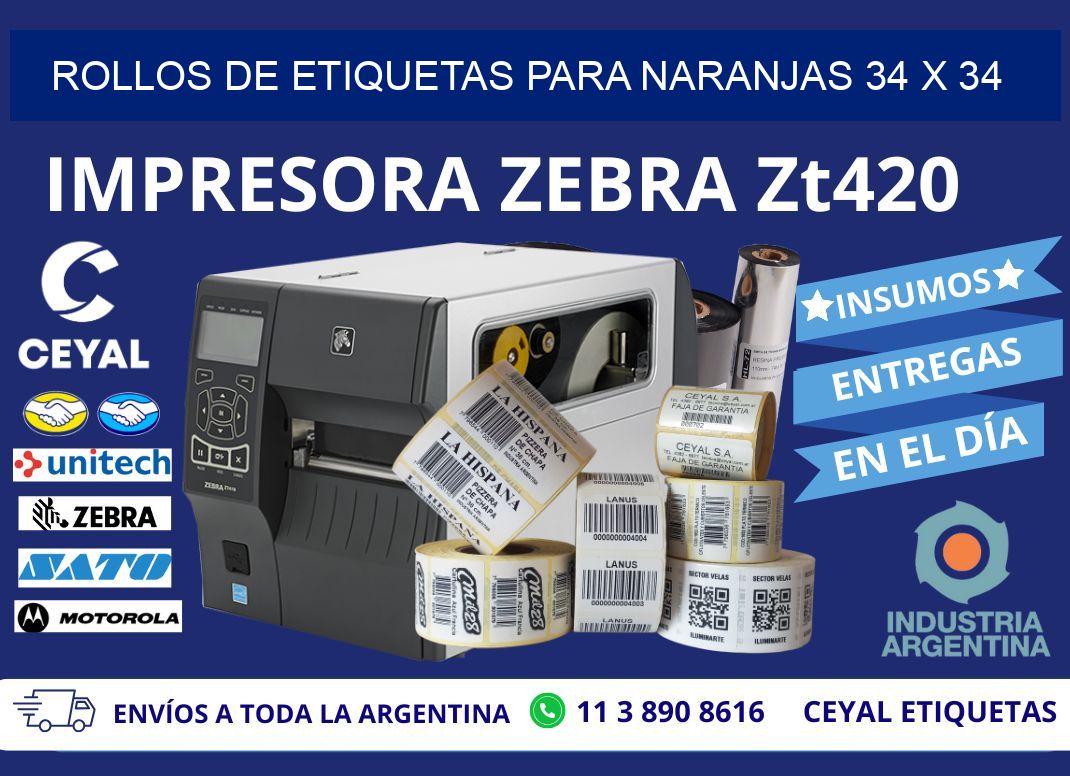 ROLLOS DE ETIQUETAS PARA NARANJAS 34 x 34