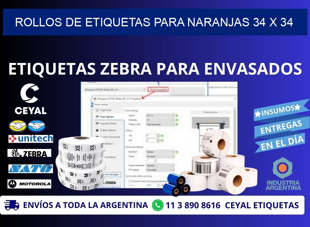 ROLLOS DE ETIQUETAS PARA NARANJAS 34 x 34
