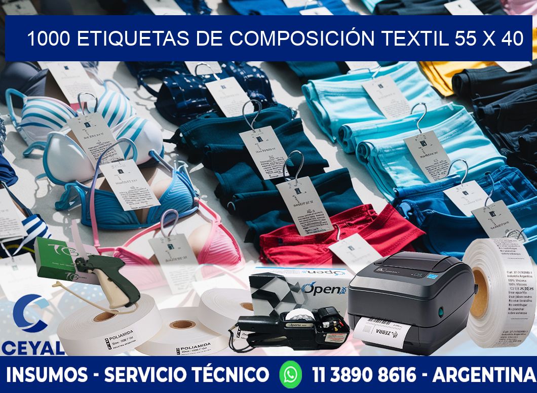 1000 ETIQUETAS DE COMPOSICIÓN TEXTIL 55 x 40