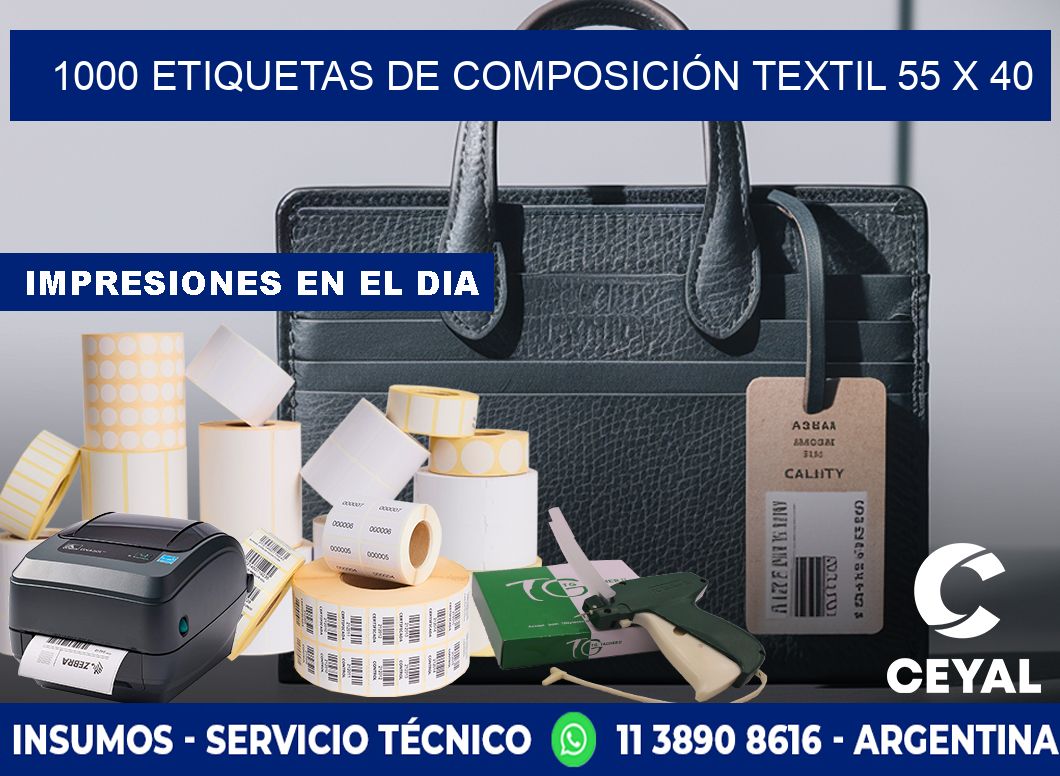 1000 ETIQUETAS DE COMPOSICIÓN TEXTIL 55 x 40