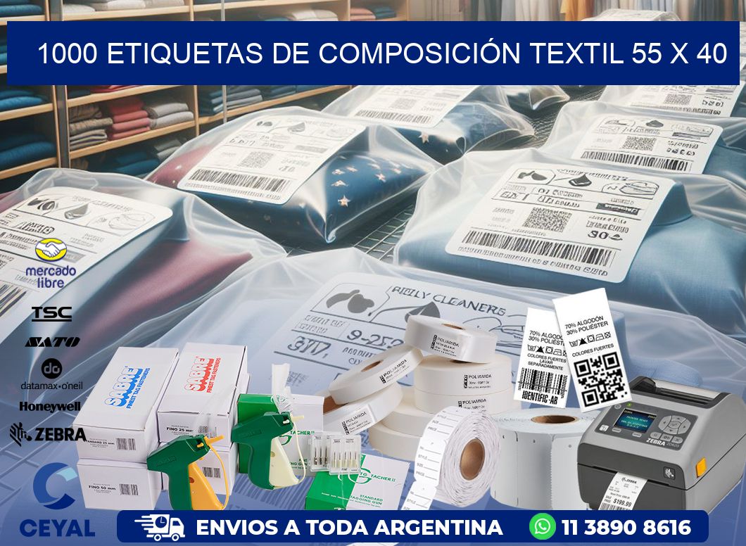 1000 ETIQUETAS DE COMPOSICIÓN TEXTIL 55 x 40