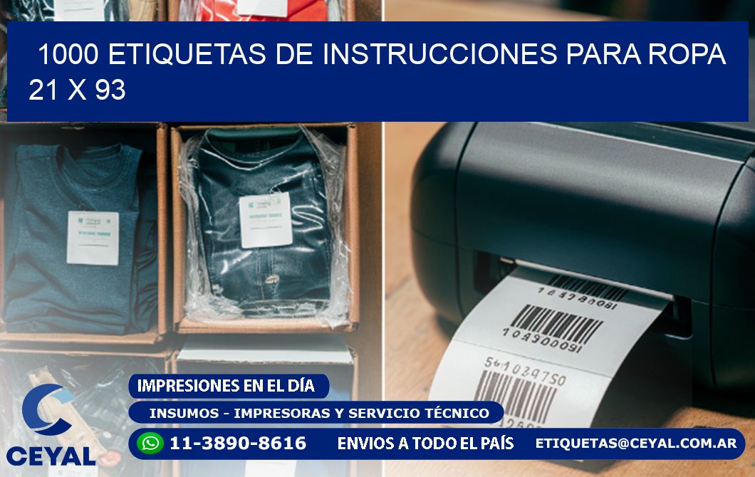 1000 ETIQUETAS DE INSTRUCCIONES PARA ROPA 21 x 93