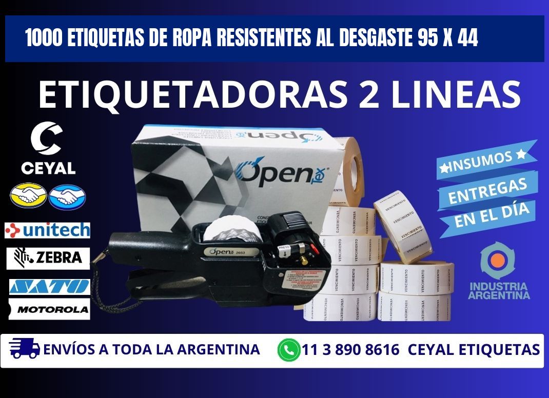 1000 ETIQUETAS DE ROPA RESISTENTES AL DESGASTE 95 x 44